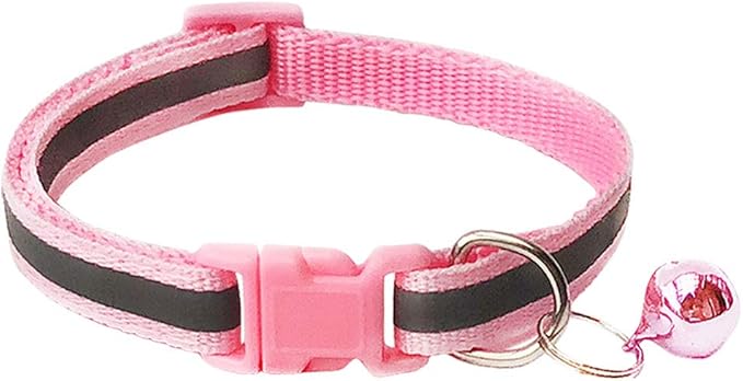 CHBORCHICEN 2-Pack Footprint & Reflective Cat Collar with Bell Basic Dog Cat Collar Buckle Adjustable Polyester Cat Dog Collar or Seatbelts (X-Small, Pink)