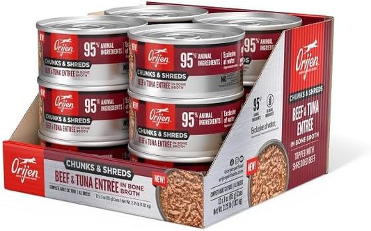 ORIJEN Chunks & Shreds Wet Cat Food Beef & Tuna Entrée 3oz Cans (12 Count)