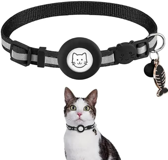 AirTag Cat Collar Airtag Holder for Cats – Breakaway Reflective Nylon Kitten Collar with Bell, Adjustable 1cm Cat Collar for Tracking, Safety & Small Cats (Fits 8.66–13.78 in)