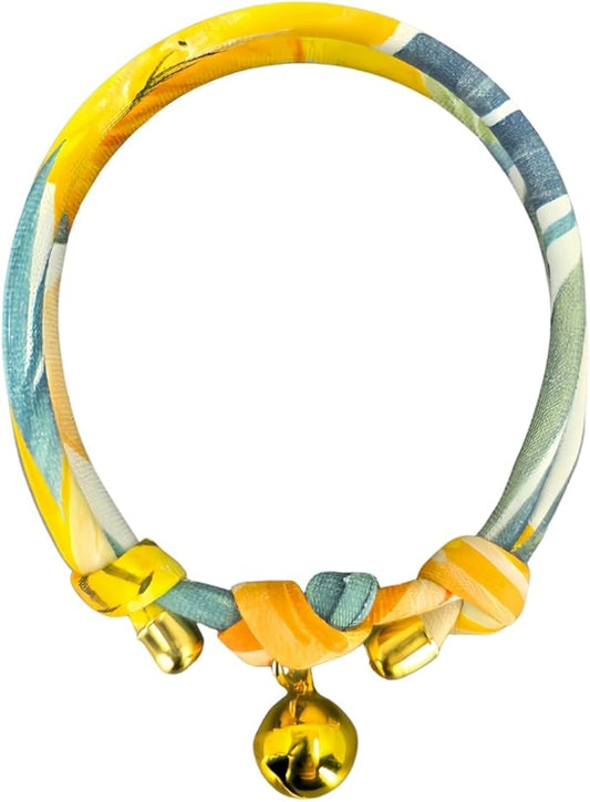Handmade Cotton Cat Collar with Bell – Adjustable Slip-On Design, No Buckle, Lightweight Rope Collar for Kittens, Indoor Cats, and Small Pets (Daisy)