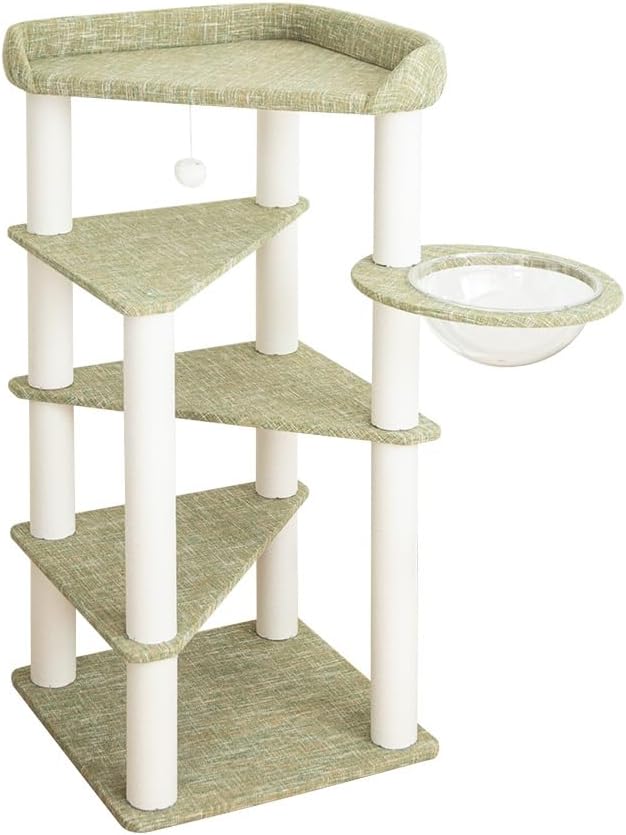 53” Tall Cat Tree for Large Cat, Modern Senior Friendly Cat Tower with Wide Shelves Low Step, Cotton Scratching Posts, Double-Sided Jute Wrapping, Cozy Perches (Light Green)