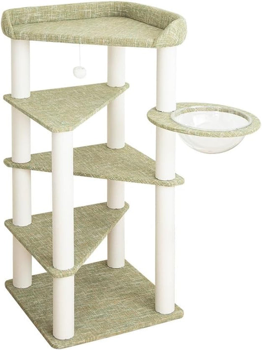 53” Tall Cat Tree for Large Cat, Modern Senior Friendly Cat Tower with Wide Shelves Low Step, Cotton Scratching Posts, Double-Sided Jute Wrapping, Cozy Perches (Light Green)