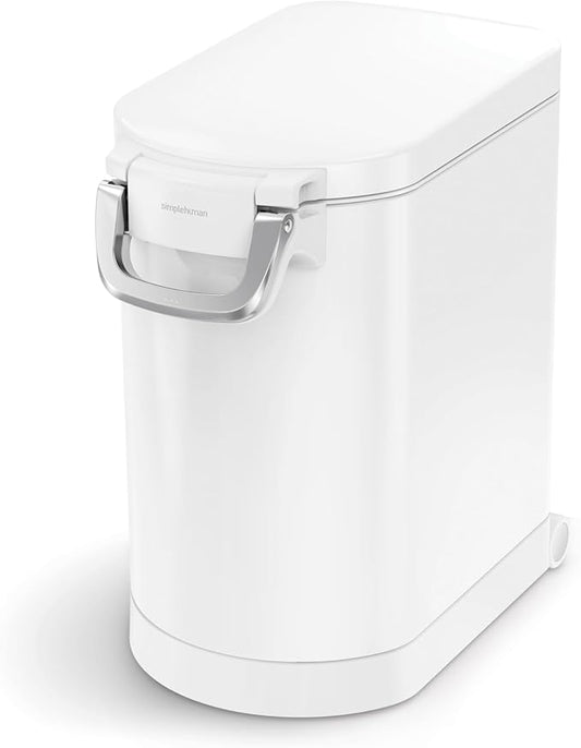 simplehuman 25 Liter, 27 lb / 12.2 kg Medium Pet Food Storage Container for Dog Food, Cat Food, and Bird Feed, White