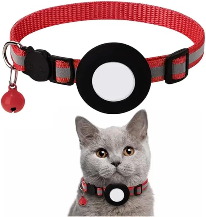 AirTag Cat Collar Airtag Holder for Cats – Breakaway Reflective Nylon Kitten Collar with Bell, Adjustable 1cm Cat Collar for Tracking, Safety & Small Cats (Fits 8.66–13.78 in)
