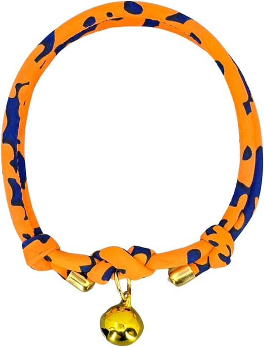 Handmade Halloween Cat Collar with Bell – Adjustable Slip-On Design, No Buckle, Lightweight Rope Collar for Kittens, Indoor Cats, and Small Pets (Pumpkin)