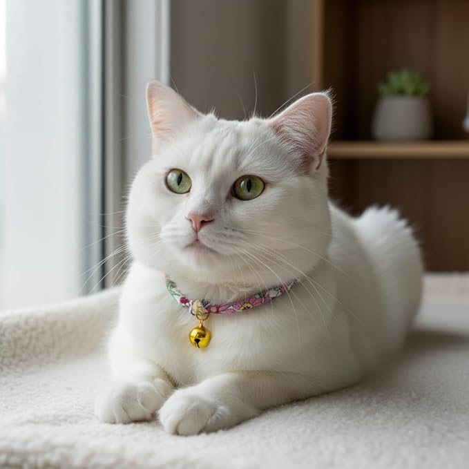 Handmade Cotton Cat Collar with Bell – Adjustable Slip-On Design, No Buckle, Lightweight Rope Collar for Kittens, Indoor Cats, and Small Pets (Rosy)