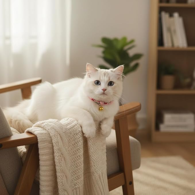 Handmade Cotton Cat Collar with Bell – Adjustable Slip-On Design, No Buckle, Lightweight Rope Collar for Kittens, Indoor Cats, and Small Pets (Cherry)