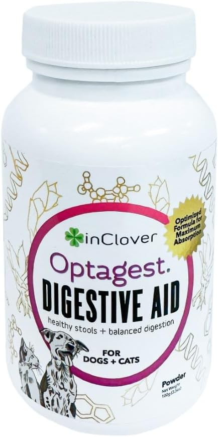 InClover Optagest Natural Digestive Aid, Organic Prebiotics & Enzymes Supplement Powder for Dogs and Cats - Promotes Healthy Stools, Less Gas, Optimal Nutrient Absorption, Intestinal Balance, 3.5oz