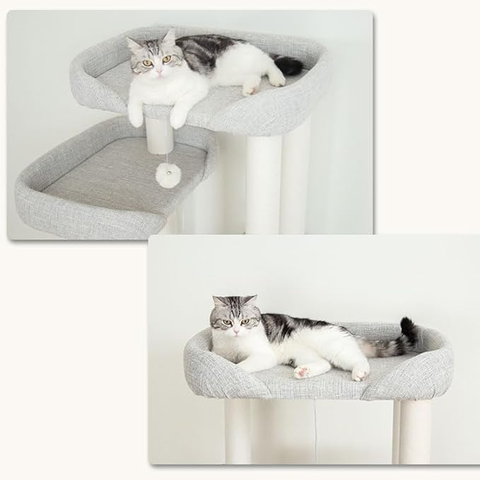 Cat Tree for Large Cat, Modern Senior Friendly Cat Tower with Wide Shelves Low Step, Cotton Scratching Posts, Super Sturdy Base, Cozy Perches, and Interactive Toys (Gray)