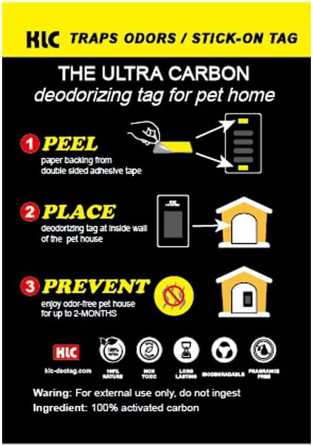 KLC Pet Odor Eliminator Home |Charcoal Stick-On Tag |2-pack | Deodorizer For Cat Box, Dog Crate, Pet Box|Cat Litter Odor Remover|Litter Box Deodorizer| Home Cat Odor & Dog Odor Absorber