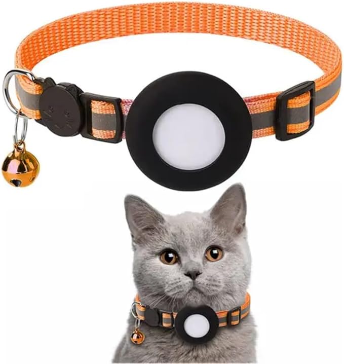 AirTag Cat Collar Airtag Holder for Cats – Breakaway Reflective Nylon Kitten Collar with Bell, Adjustable 1cm Cat Collar for Tracking, Safety & Small Cats (Fits 8.66–13.78 in)
