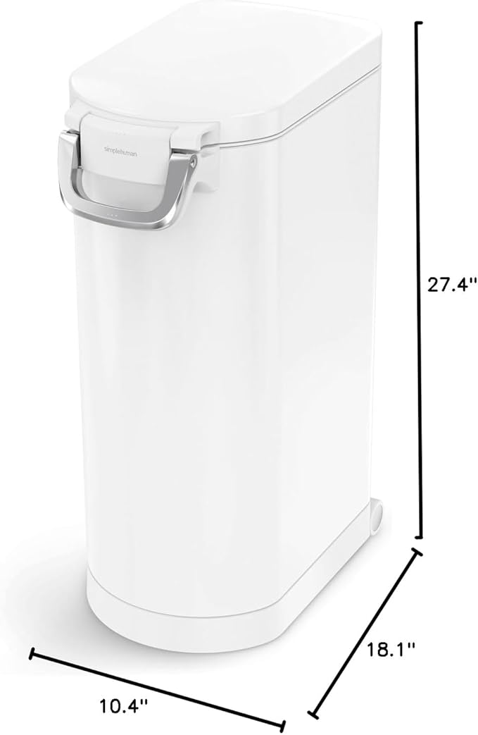 simplehuman 35 Liter, 40 lb / 18.1 kg X-Large Pet Food Storage Container for Dog Food, Cat Food, and Bird Feed, White