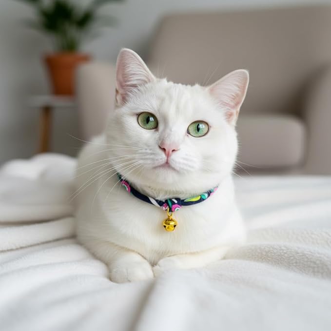 Handmade Cotton Cat Collar with Bell – Adjustable Slip-On Design, No Buckle, Lightweight Rope Collar for Kittens, Indoor Cats, and Small Pets (Zest)