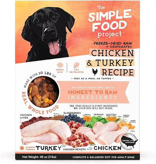 Simple Food Project - Chicken & Turkey - Freeze Dried Raw Food for Dogs - 48oz