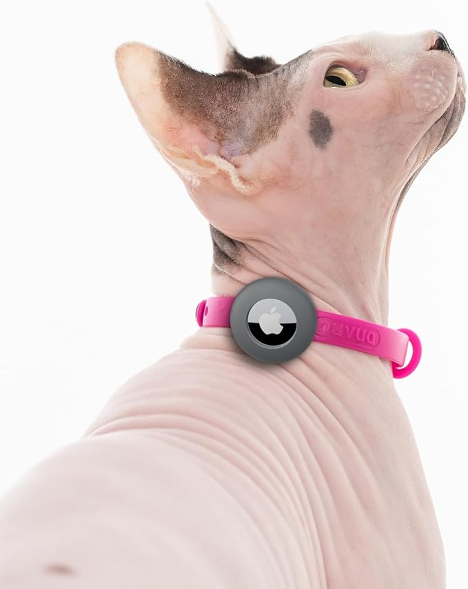 Airtag Breakaway Cat Collar - Soft, Comfortable, and Lightweight Safety Buckle Collar with Air Tag GPS Tracker Holder for Outdoor Cats and Sensitive Skin Kittens by Nuvuq (6 ⅞" to 10 ¼", Pink)