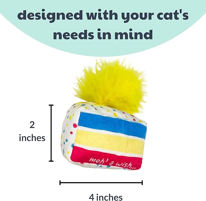 Huxley & Kent Plush Cat Toy | Meh' A Wish Cake | Birthday Strong Catnip Filled Cat Toy | Plush Interactive Kitten and Cat Toy with Catnip and Crinkle | Kittybelles