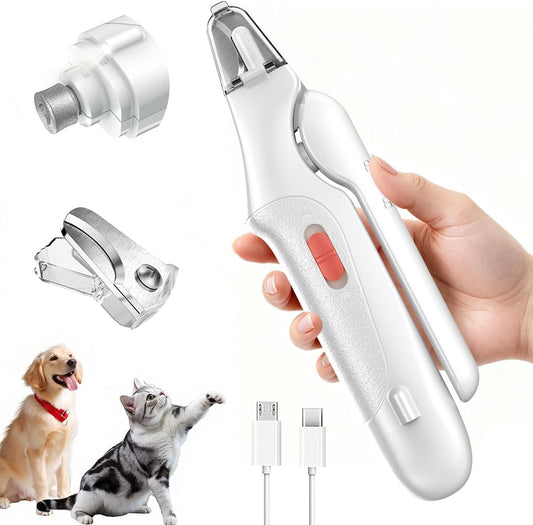 2 in 1 Dog Nail Clippers & Cat Nail Clippers Trimmers for Large Medium Small Dogs Cats Claw Trimmer Quick Sensor and Safety Guard USB Rechargeable Dogs Nail Trimmer with Catcher & 2 LED Lights