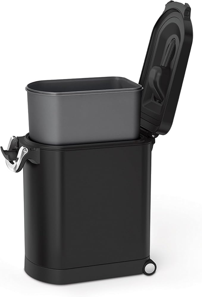 simplehuman 25 Liter, 27 lb / 12.2 kg Medium Pet Food Storage Container for Dog Food, Cat Food, and Bird Feed, Alloy Steel, Matte Black