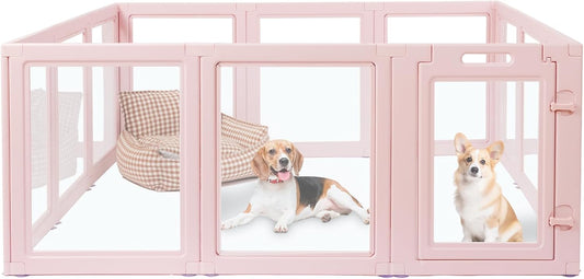 DIY Clear Acrylic Dog Playpen House,Quick Easy Assembly and Disassembly,Strong Floor Suction,Indoor and Outdoor Use,Easy Cleansing Puppy Fence (Skin Pink, 23.6" H, 10PCS)