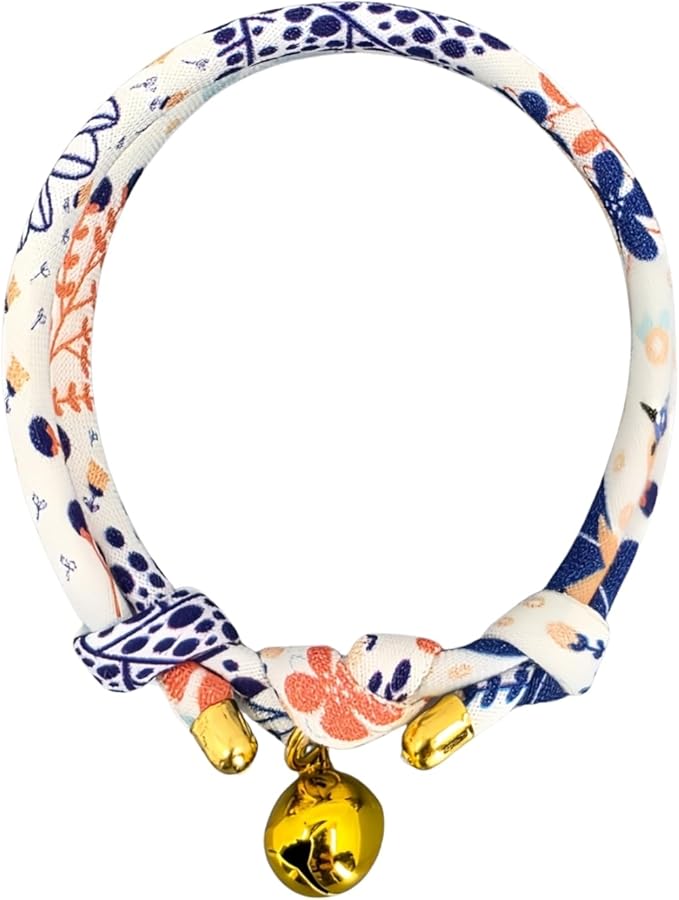 Handmade Cotton Cat Collar with Bell – Adjustable Slip-On Design, No Buckle, Lightweight Rope Collar for Kittens, Indoor Cats, and Small Pets (Breeze)