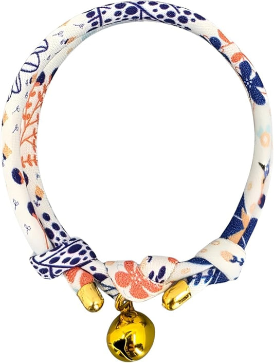 Handmade Cotton Cat Collar with Bell – Adjustable Slip-On Design, No Buckle, Lightweight Rope Collar for Kittens, Indoor Cats, and Small Pets (Breeze)