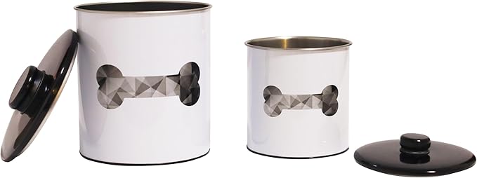2pc Set Dog Treat Container with Lid, Round Tin Dog Treat Storage Jar for Countertop (Bone)
