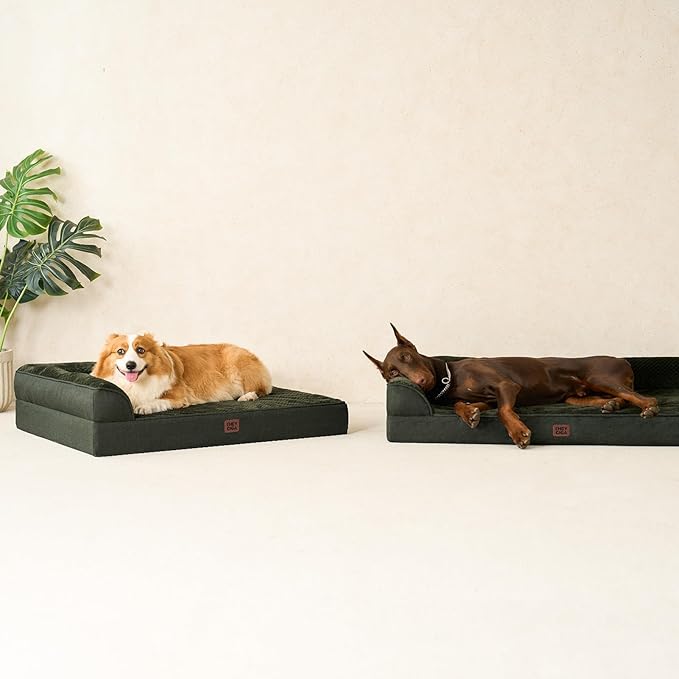 EHEYCIGA Memory Foam Dog Bed Large Sized Dogs, Pet Bed for Large Dog for Crate with Waterproof Liner, Pet Couch Bed Orthopedic with Washable Removable Cover, 35x23x6 Inches, Dark Green