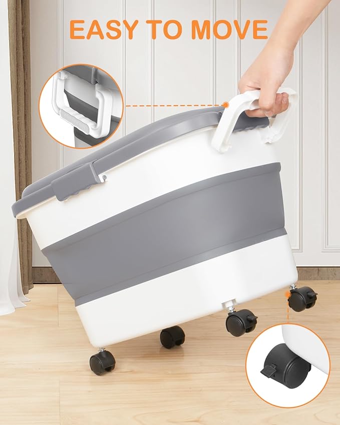 15-23 Lbs Dog Food Storage Container, Collapsible Dog Food Container with Airtight Lid, Wheels, Handle, Large Cat Food Storage Container with Scoop, Dog Bowl for Dog Cat