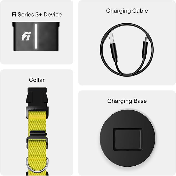 New Fi Series 3+ Smart Dog Tracker Collar [6 Month Membership Included] GPS Tracker for Dogs with Health & Behavior Monitoring, Escape Alerts, Waterproof, LED, Apple Watch Compatible (Yellow, X-Large)