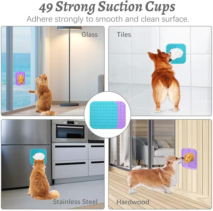 MateeyLife 2PCS Small Lick Mat for Dogs and Cats, Licking Mats for Dog Anxiety Relief, Cat Peanut Butter Lick Pad for Boredom Reducer, Dog Treat Mat Perfect for Bathing Grooming Purple&Light Blue