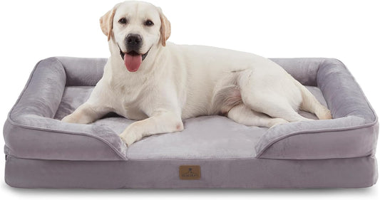 Bedfolks Orthopedic Dog Bed XL, Waterproof Dog Sofa Bed for Extra Large Dogs, Egg Foam Pet Couch Bed with Removable Washable Cover and Nonslip Bottom, Light Grey