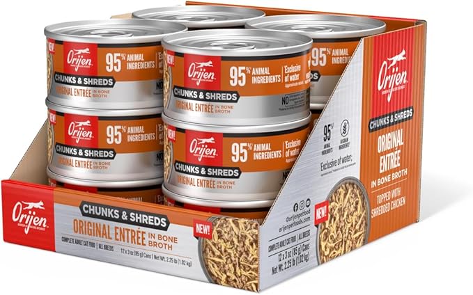 ORIJEN Chunks & Shreds Wet Cat Food Original Entrée 3oz Cans (12 Count)