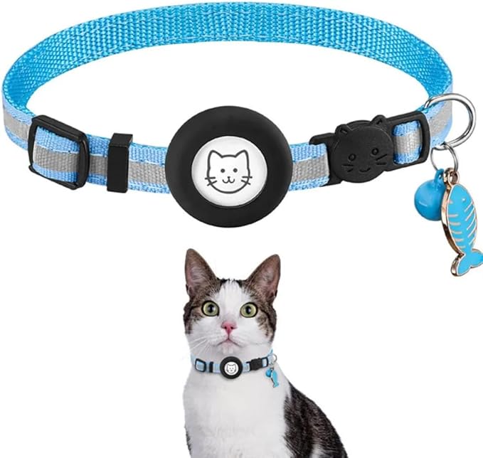 AirTag Cat Collar Airtag Holder for Cats – Breakaway Reflective Nylon Kitten Collar with Bell, Adjustable 1cm Cat Collar for Tracking, Safety & Small Cats (Fits 8.66–13.78 in)