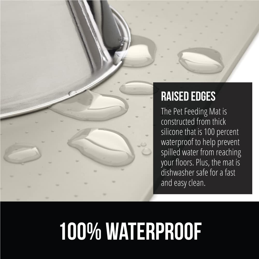 GORILLA GRIP 100% Waterproof Raised Edge BPA Free Silicone Pet Feeding Mat, Dog Cat Food Mats Contain Spills Protects Floors, Placemats for Cats and Dogs Water Bowl, Pets Accessories 23x15 Cream
