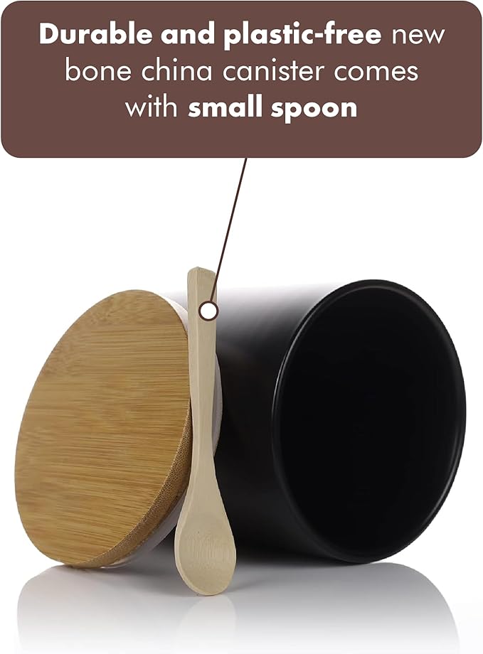 Arthausen Black Ceramic Storage Jar Canister for Flour Sugar - Airtight Bamboo Lid w/Silicone Seal, Spoon - Modern Abstract Art Design for Kitchen Counter Bathroom - 4 cup / 1080mL