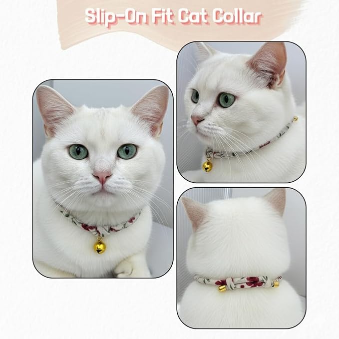 Cotton Christmas Cat Collar with Bell – Adjustable Slip-On Design, No Buckle, Lightweight Rope Collar for Kittens, Indoor Cats, and Small Pets (Ruby)