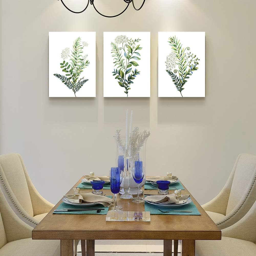 3 Pieces Framed Wall Art for Living Room Bathroom Wall Decorations Kitchen Wall decor Canvas Print decor modern Simple Bedroom Home Decoration Green leaves Poster wall paintings