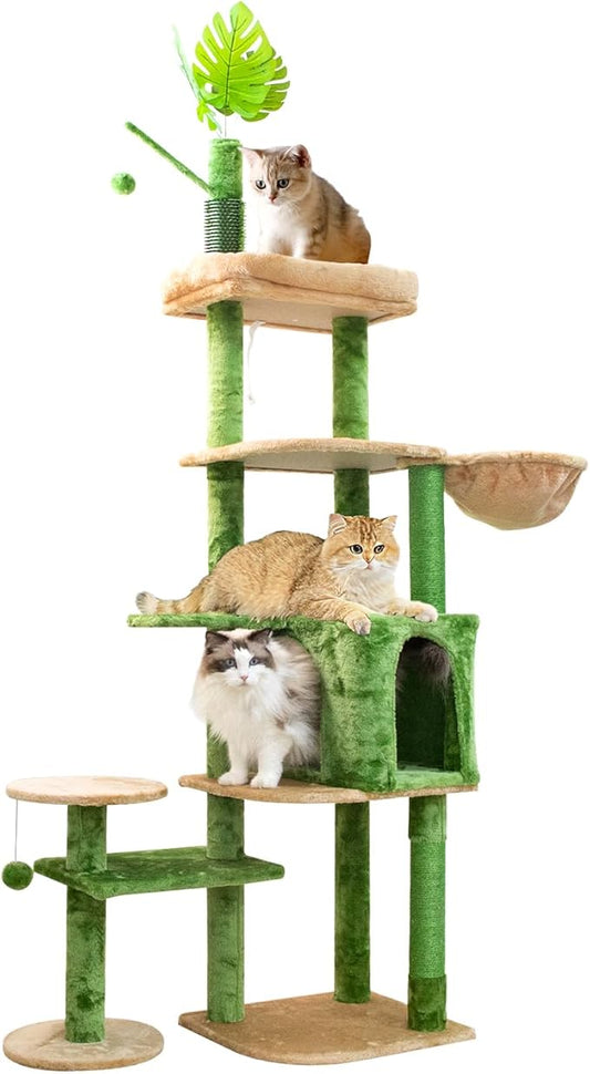 Cat Tree 78in Cat Tree Tower for Indoor Cats Plush Multi-Level Activity Center with Cave Baskets Scratching Posts Green (Green, 78")