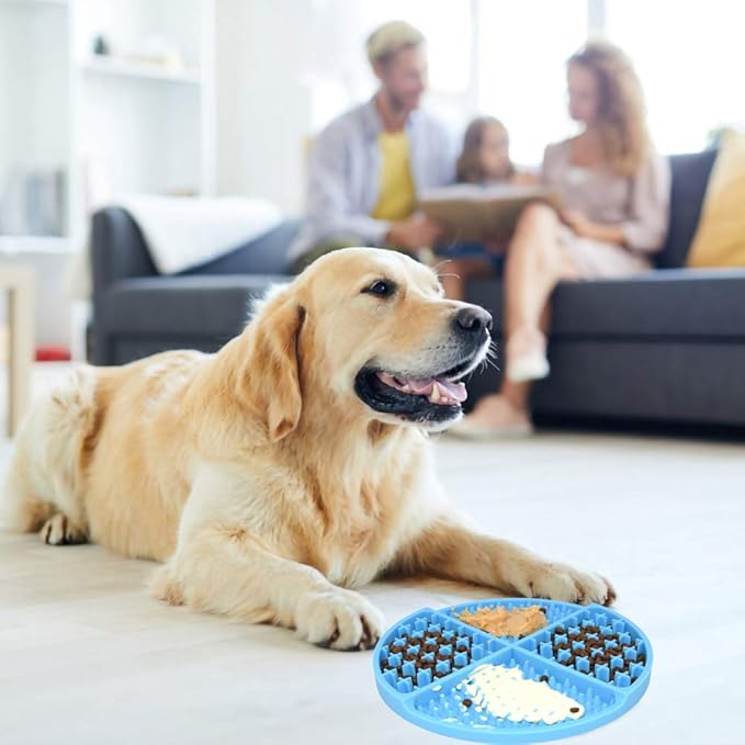 Bangp Licking Mat for Dogs and Cats,Dog Slow Feeders,Boredom Anxiety Reduction,Heavy-Duty Puzzle Mat Dog Treat Mat with Unique Quadrant Design,Perfect for Yogurt,Treats or Peanut Butter(Blue)
