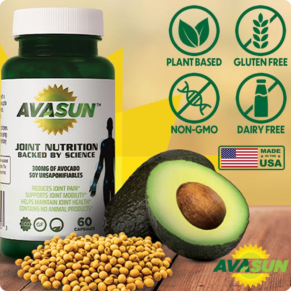 Joint Health Support Supplement, Backed by Science, Avocado Soy Unsaponifiable, 300Mg ASU, Plant Based, Dairy Free, Gluten Free, Non-GMO, 60 Daily Capsules per Bottle (6 Month Supply)
