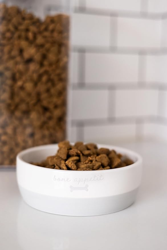 Pearhead Ceramic Bone Appétit Dog Bowl, Holds 2 Cups, Stoneware Food and Water Dish, Microwave and Dishwasher Safe, Small/Medium