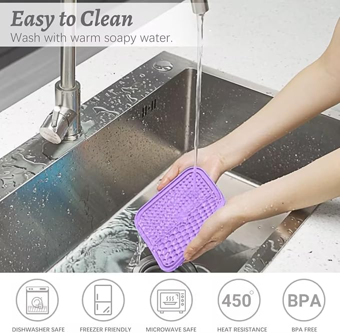 MateeyLife 2PCS Small Lick Mat for Dogs and Cats, Licking Mats for Dog Anxiety Relief, Cat Peanut Butter Lick Pad for Boredom Reducer, Dog Treat Mat Perfect for Bathing Grooming Purple&Light Blue