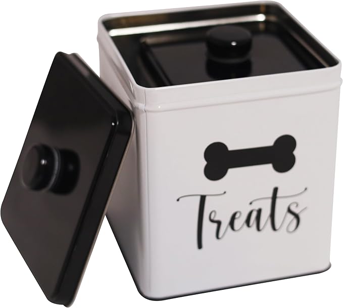 2pc Set Square Storage Dog Tin Container for Treats, Food, Storage, Supplies, Toys (Treats)