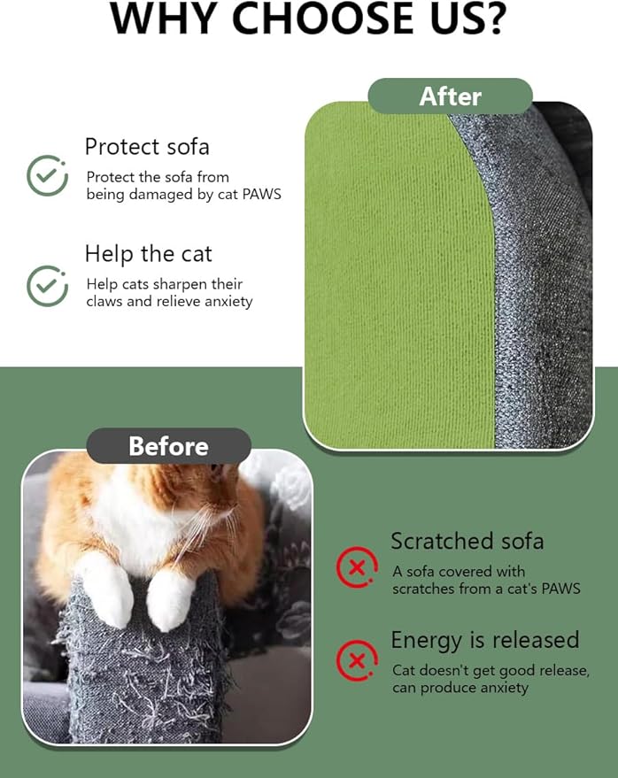 Cat Scratch Couch Furniture Protector, Adhesive Cat Scratch Pad Deterrent for Furniture, DIY Climbing Cat Scratcher Couch Protector from Cat Claws Scratching for Indoor (Green, 78.7x15.8Inch)