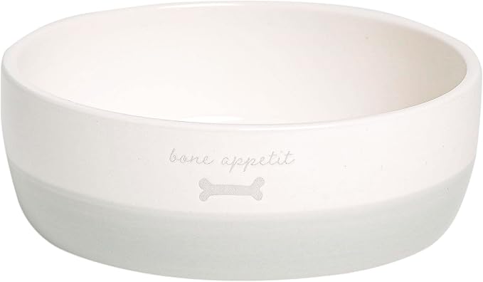 Pearhead Ceramic Bone Appétit Dog Bowl, Holds 2 Cups, Stoneware Food and Water Dish, Microwave and Dishwasher Safe, Small/Medium