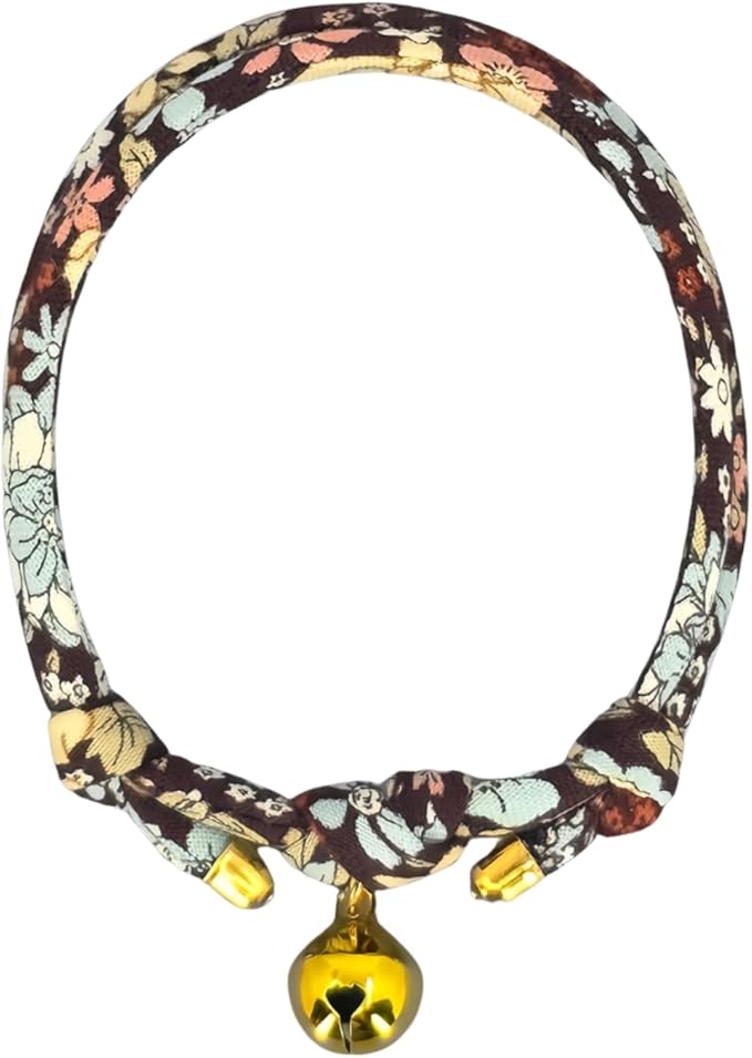 Handmade Cotton Cat Collar with Bell – Adjustable Slip-On Design, No Buckle, Lightweight Rope Collar for Kittens, Indoor Cats, and Small Pets (Mocha)