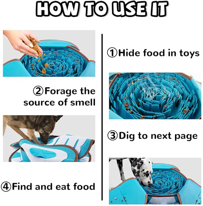 AWOOF Pet Snuffle Mat for Dogs, Interactive Feed Game for Boredom, Encourages Natural Foraging Skills for Cats Dogs Bowl Travel Use, Dog Treat Dispenser Indoor Outdoor Stress Relief (Blue)
