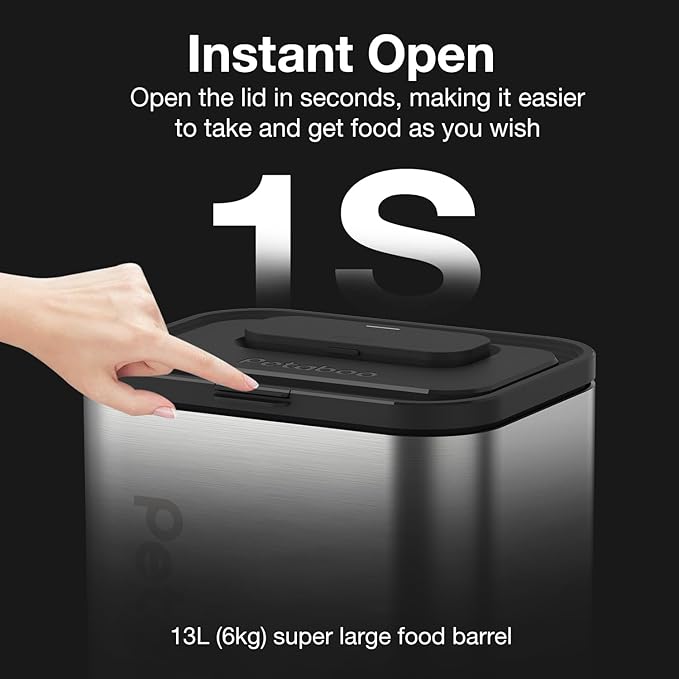 Vacuum Dog Food Storage Container,304 Stainless Steel Airtight cat food container, 13L Dry pet food storage containers for Dogs Cats Rechargeable Storage Bin with lid & Scoop