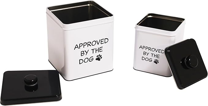 2pc Set Square Storage Dog Tin Container for Treats, Food, Storage, Supplies, Toys (Approved by the Dog)