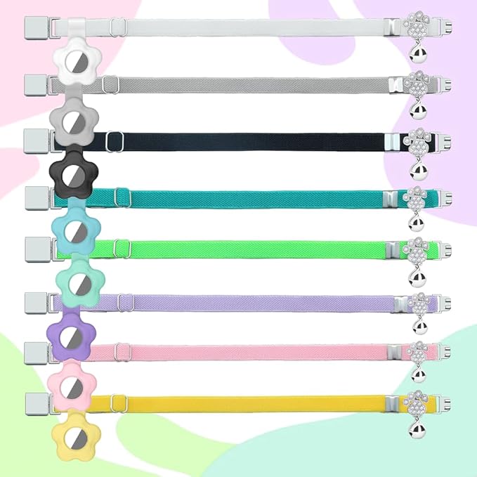 Personalized Safety Elastic Cat Collars with Bell Soft Silicone Cover for Air Tag,Laser Customized Stretch Kitten Collars for Girls Boys Cats (Grey)